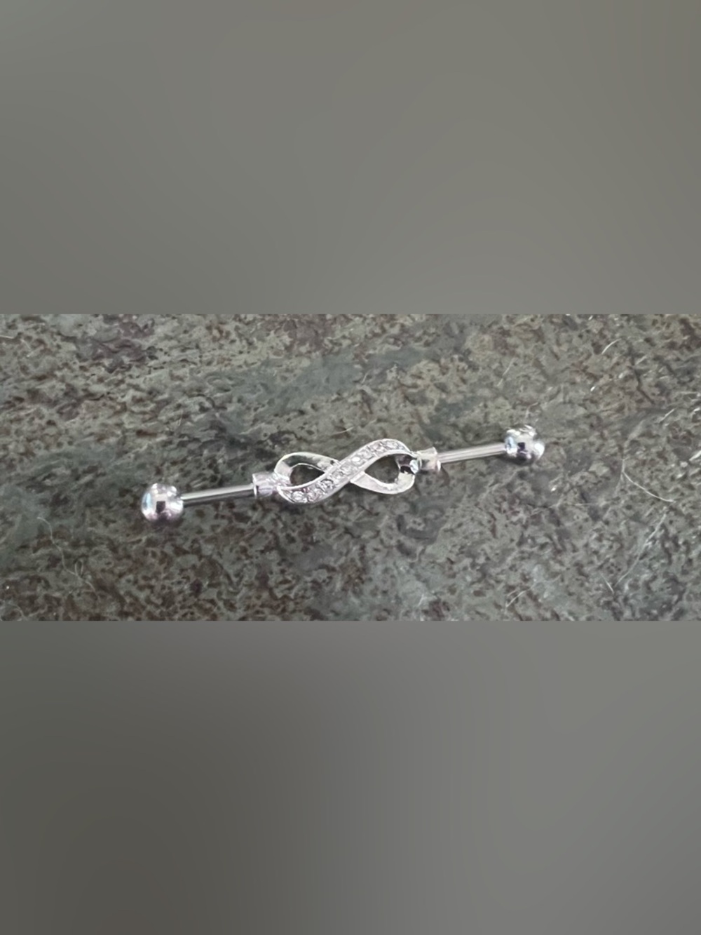 Silver Infinity Link Industrial Bar with Crystal Accents